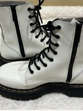 Dr. Marten White Lace-Up Side-Zip Platform Boots